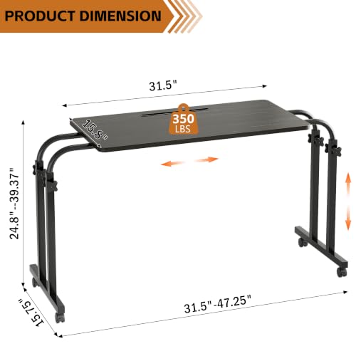 Furist Overbed Table with Wheels Laptop Desk Cart Table Over The Bed Table Adjustable Height and Length for Hospital and Home use