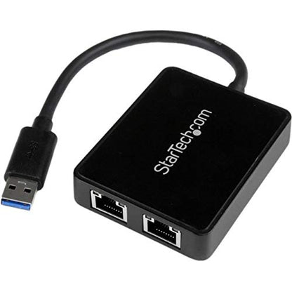 StarTech USB 3.0 Dual Gigabit Ethernet Adapter, w/USB Port (USB32000SPT) | 10/100/1000Mbps, USB Gigabit LAN Network NIC Adapter, With USB Port - color: Black, style: Black