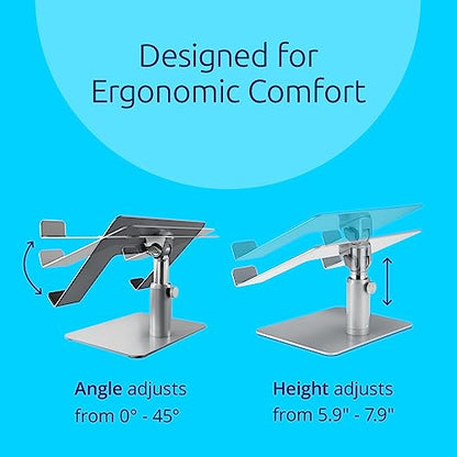 Kensington Universal Laptop Riser – Adjustable Steel & Aluminum Stand, 5.9–7.9” Height, 0–45° Tilt, Supports Laptops up to 16”/17.6 lb, Anti‑Slip Pads, Open Ventilation Design (K50424WW)