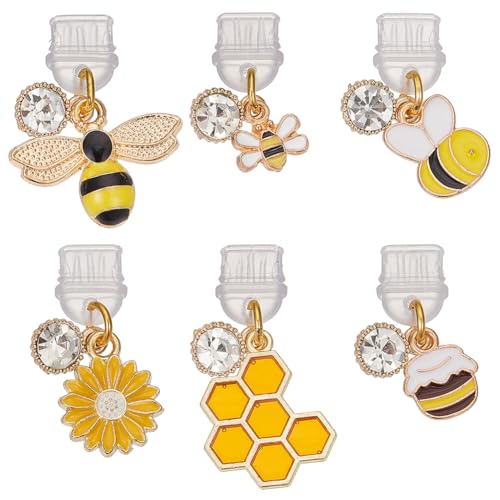 OLYCRAFT 6Pcs Dust Plug Charm Type C Anti Dust Plugs 0.8~1.3 inch Long Mobile Dustproof Plugs with Bee Honeycomb Pendants USB C Port Caps Protector Pendants Charging Port Plugs for Most Type C Phone