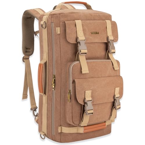 Tzowla Canvas Travel Backpack Carry on Flight Approved,Large Vintage Messenger Bag,3-in-1 Convertible Backpacks Duffel Bag,Personal ltem Laptop Rucksack for Men and Women Fit 17 Inch Laptop(Brown) - color: Brown, size: 17inch