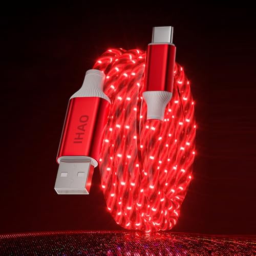 IHAO USB A to C Charger Cable PD Fast Charge and High Speed Sync Visible Starry LED Current Flowing Compatible with All USBC Device-Starry Red A to C 39Inches - color: Starry Red A to C