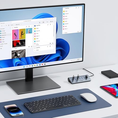 USB Hub 3.0, JESWO Aluminum 7 Port USB 3.0 Hub with 3.3Ft Cable, USB Splitter with 7-USB3.0 Data Ports Compatible with MacBook, Laptop,Surface Pro, PS5, PC and More (No Power Adapter Included) - color: Grey