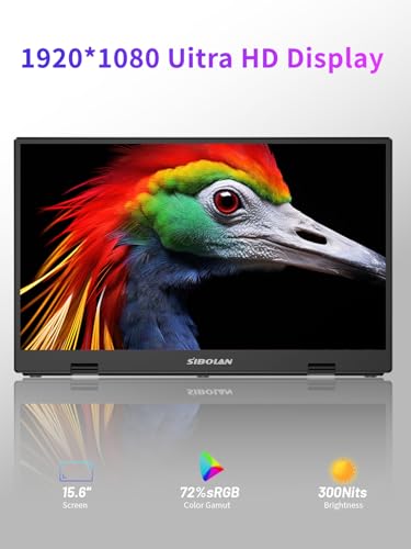 Portable Monitor, 15.6” Display, 1080P Full HD Resolution, IPS Panel, 300 Nits Brightness, 60Hz Refresh Rate, USB-C/HDMI, Plug & Play, Height-Adjustable Stand, Gaming & Travel