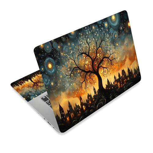 Universal Laptop Skin Sticker Decal,15.6 Inch Laptop Vinyl Cover for 13" 14" 15.6" Laptop,Scratch-Resistant Waterproof Protector Wrap,Reusable with Wrist Pads,Starry City Tree - color: Starry City Tree