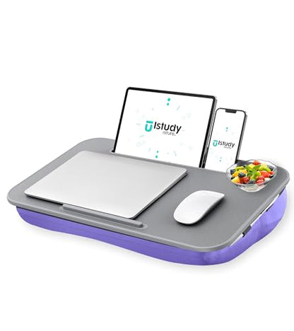 Istudyniture Lap Desk | Portable Laptop Desk & Stand – Fits Up to 17 inch – Washable Cushion, Built-in Phone Holder – for Bed, Couch, Sofa, Floor – Writing, Reading, Home Office – Large, Purple - color: Purple