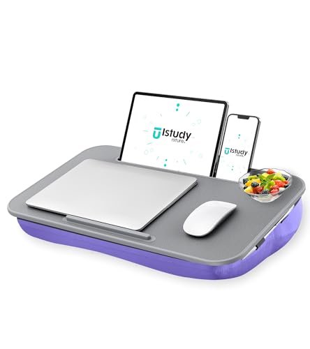 Istudyniture Lap Desk | Portable Laptop Desk & Stand – Fits Up to 17 inch – Washable Cushion, Built-in Phone Holder – for Bed, Couch, Sofa, Floor – Writing, Reading, Home Office – Large, Purple - color: Purple