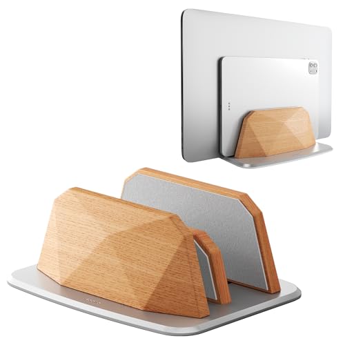 AFOOYO Vertical Laptop Stand - Dual Slots Wooden Adjustable Laptop Holder,Desktop Dock Compatible with All MacBook, Surface,Chromebook,Dell & More(Beechwood) - color: Beechwood