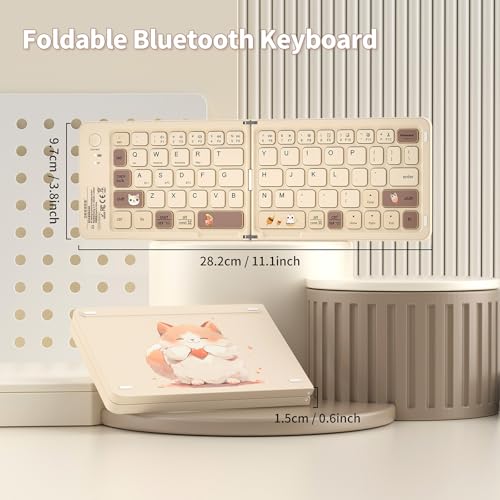 Foldable Bluetooth Keyboard with UV Printing Technology Rechargeable Keyboards,Compact Wireless Travel Keyboards for iPad, Smartphone, Tablet and Laptop - Z1 Milk Tea Colorful - color: Z1 Milk Tea Colorful