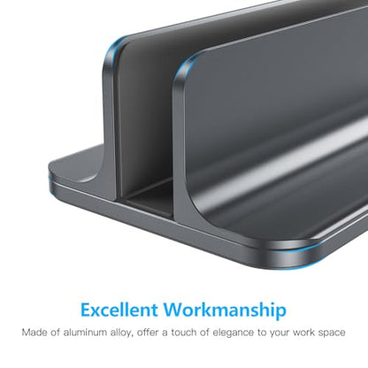 OMOTON Vertical Laptop Stand Holder, Desktop Aluminum Stand for MacBook with Adjustable Dock Size, Fits All MacBook, Surface, Chromebook and Gaming Laptops (Up to 17.3 inches), Gray - color: Grey