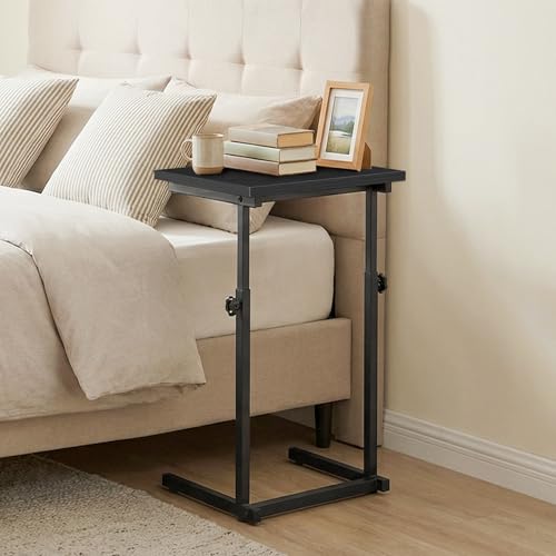 HOOBRO C Shaped End Table, Adjustable Height Sofa Side Table, Slide Under Couch Table, C Shaped Side Table for Small Spaces, for Living Room, Bedroom, Black BB71SF01 - color: Black