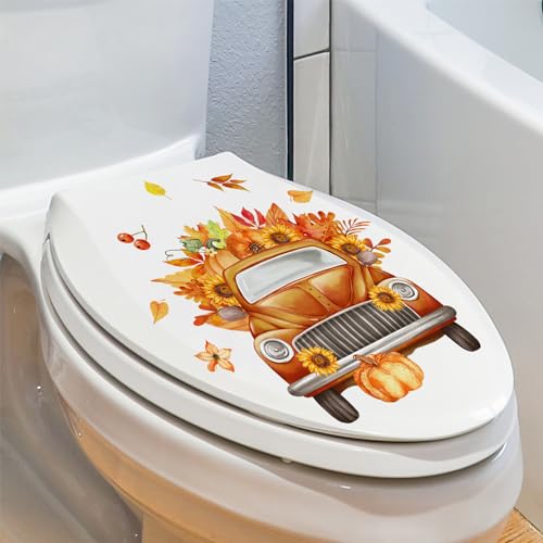 5Sheets Fall Thanksgiving Toilet Stickers Self-Adhesive Toilet Lid Stickers Bathroom Wall Sticker Decor Decal - color: Style-m