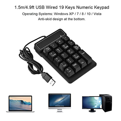Wired Number Pad, 19 Keys Numeric Keypad with 4.9Ft USB Cable, Plug and Play Portable Financial Accounting Keyboard for Laptop Desktop PC
