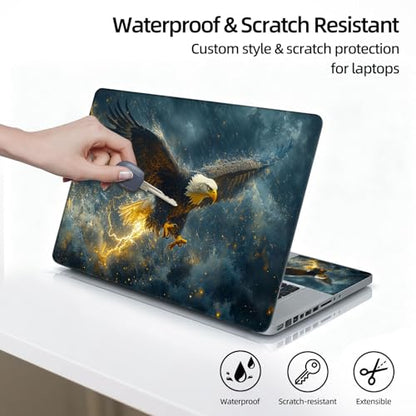 Universal Laptop Skin Sticker Decal, 12"-15.6" Aesthetic Vinyl Wrap, Golden Lightning Eagle Waterproof Notebook Cover Art Protector for MacBook HP Dell Lenovo, Fits 13" 14" 15" 15.6" - color: Golden Lightning Eagle