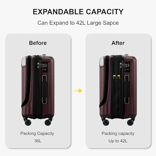 LEVEL8 Grace Large Carry on Luggage, 20 Inch Expandable Hardside Suitcases with wheels, Abs+Pc Harshell Spinner Luggages with Tsa Lock, Red - color: Red, size: 20 Inch - EXT