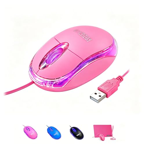 SOON GO Pink Mouse,Computer Mouse,with 1.5m Pink USB Cable - Compatible with Windows, Linux, Mac, Laptop, PC & Desktop - Ideal for Office, Home, Business, School, Kids & Women - color: Pink