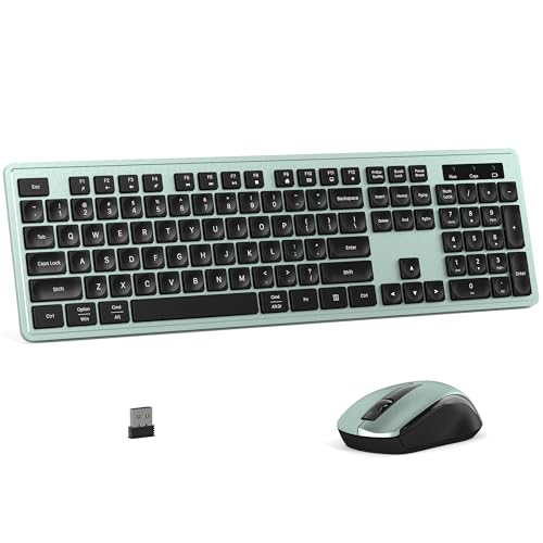 MPTOG Wireless Keyboard and Mouse Combo, Full-Size 104-Key Office Keyboard with 15 Function Keys, Numeric Keypad, Single USB Receiver, Compatible with PC and Laptop(Green) - color: Green
