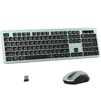 MPTOG Wireless Keyboard and Mouse Combo, Full-Size 104-Key Office Keyboard with 15 Function Keys, Numeric Keypad, Single USB Receiver, Compatible with PC and Laptop(Green) - color: Green