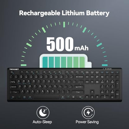 TECKNET Bluetooth Keyboard Rechargeable 4-Device (2.4G+BT) | Multi-device Free Switching, Ultra-Slim, Numeric Keypad, Quiet Full Size Wireless Keyboard for PC/Laptop/Smart TV/Phone - color: Black