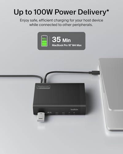 Belkin Connect 14-in-1 Docking Station 100W, Dual Display USB C Dock w/ 4K@60Hz Support, DisplayLink Technology - USB C Dock w/ 10Gbps Data Transfer, 1Gb Ethernet Port - Laptop Expansion Hub - style: 14-in-1, Dual Display, 100W