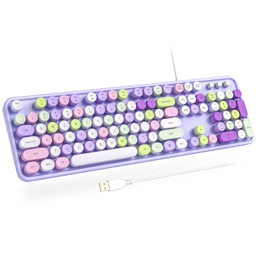 Atelus Computer Wired Keyboard, Plug Play USB Full-Size Keyboard with Large Number Pad, Caps Indicators, Foldable Stands, for Windows 7/8/10 PC Laptop (Purple Colorful) - color: Purple Colorful
