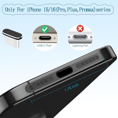 4-Pack USB C Dust Plug with Speaker Dust Cover Compatible for iPhone 15/16 Pro/Plus/Pro Max - Dust Protection Kit (Black)