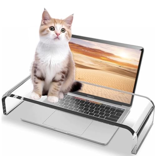 Clear Monitor Stand Riser, Computer Monitor Stand/Acrylic Monitor Riser for Home Office Laptop, PC Desk Stand for Keyboard Storage & Multi-Media Laptop Printer TV Screen (14"/7.1"/3.6")