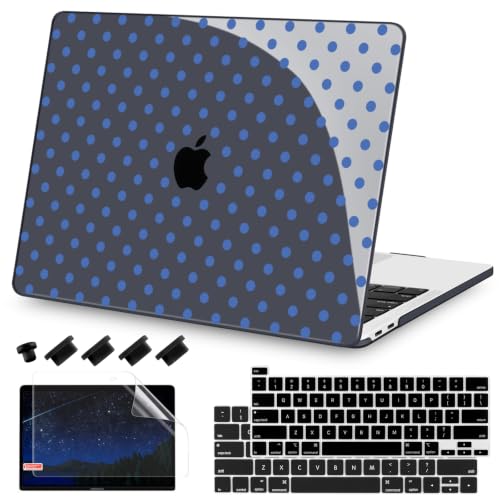 Teryeefi for MacBook Pro 13 inch Case M2 M1 2016-2022 Release Model A2338 A2289 A2251 A2159 A1989 A1706 A1708 Plastic Hard Shell Case Cover with Keyboard Cover & Screen Protector, Black Polka Dots - color: Black Polka Dots