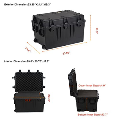 MEIJIA Premium Waterproof Large Rolling Hard Camera Case,Hard Protective Case with customizable fit foam and wheels,Full Protection with Light&Convenient Design,Elegant Black (33.25"X24.4"X19.3") - size: 33.25"X24.4"X19.3"