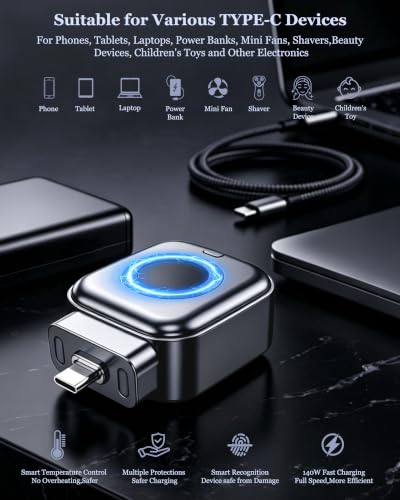 2Pcs 140W Smart Auto Stop Charging Adapter:Auto Power Off Charger Protector | Physical Disconnect Battery Guard, USB-C Fast Charger with Physical Cut-Off for iPhone,Android,Earphones & All Type-C Devices