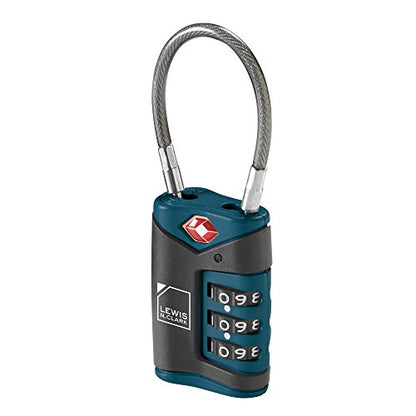 Lewis N. Clark TSA-Approved Easy-to-Set Combination Luggage Lock with Steel Cable, Blue, One Size - color: Blue, size: Single
