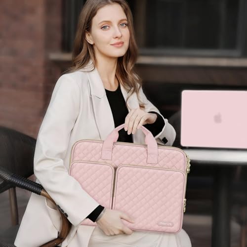 MOSISO 360 Protective Laptop Case 13 inch, 13 inch Laptop Sleeve,Chalk Pink | Compatible with MacBook Air M5 M4 M3 M2 M1 2026-2018/Neo/Pro M2 M1, Square Quilted Bag Cover with 2 Pockets&Handle&Belt - color: Chalk Pink, size: 13 inch