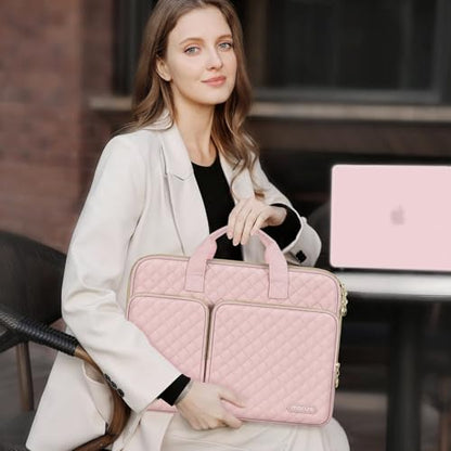 MOSISO 360 Protective Laptop Case 13 inch, 13 inch Laptop Sleeve,Chalk Pink | Compatible with MacBook Air M5 M4 M3 M2 M1 2026-2018/Neo/Pro M2 M1, Square Quilted Bag Cover with 2 Pockets&Handle&Belt - color: Chalk Pink, size: 13 inch
