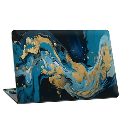 Universal Laptop Skin Sticker with 2 Wrist Pad Skins, Waterproof Scratch Resistant Vinyl Laptop Cover Decal, Cut to Fit for 11–15.6 Inch MacBook HP Dell Lenovo, Golden Blue Marble - color: Golden Blue Marble