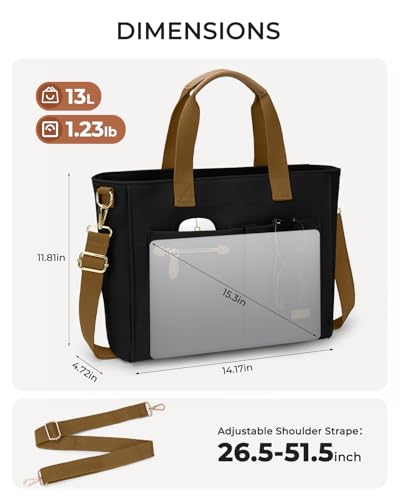 Tuwubi Canvas Tote Bag for Women, Large Tote Bag with Zipper & Compartments for Travel Work College Teacher Nurse - color: Black