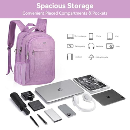 Voova Travel Laptop Backpack, Business Work Laptop Backpack for Women & Men with USB Charging Port, Waterproof Slim Durable College Computer Bag Fits 15.6 Inch Laptops and Notebook, Purple - color: Purple