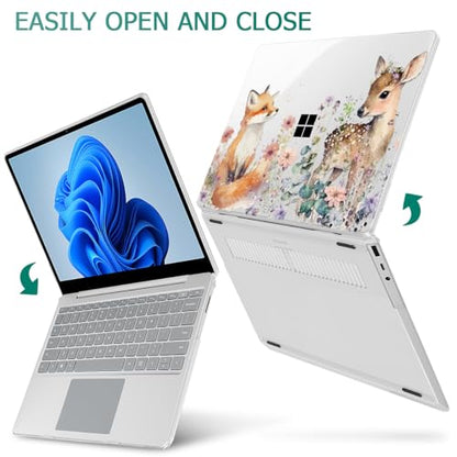 Mektron Surface Laptop Go 12.4 inch Case Compatible with Go 3/2/1 Microsoft Surface Laptop 12.4" Cover 2023-2020 Releases Model 1943/2013 Plastic Hard Shell Case with Screen Protector, Fox and Deer - color: Fox and Deer
