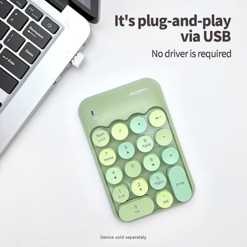 Sahara - Wireless Numeric Keypad, Retro Round Keycaps, Portable Number Pad with Ergonomic Design, USB Receiver, Compatible with Laptop/Desktop PC (Sage Green) - color: Sage Green
