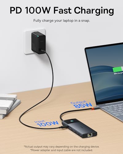 Baseus Docking Station Dual Monitor,10Gbps 10 in 1 Docking Station with 2 HDMI Single 4K@120Hz, Dual 4K@ 60Hz,10Gbps USB C and USB A, Gigabit Ethernet, PD 100W, SD/TF for iPhone 15/Mac/Dell/HP/Lenovo - size: 10 in 1