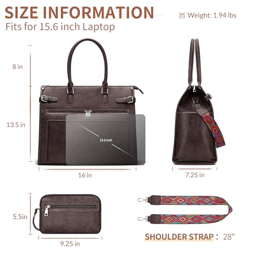 SYTRAH Laptop Tote Bag for Women, 15.6 inch Computer Purse | Faux Leather Laptop Tote with Satchel Purse, Fits 15.6" Laptop, 9-Pocket Organizer, 3-Way Convertible,Work & Casual - color: Dark Coffee