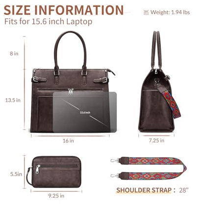 SYTRAH Laptop Tote Bag for Women, 15.6 inch Computer Purse | Faux Leather Laptop Tote with Satchel Purse, Fits 15.6" Laptop, 9-Pocket Organizer, 3-Way Convertible,Work & Casual - color: Dark Coffee