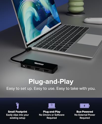 Plugable USB C to HDMI Multi Monitor Adapter | Triple 4K60 Displays | Driverless MST Hub for Windows, Chrome OS, USB-C, Thunderbolt, USB4 Laptops | Multi HDMI Ports, HDR & HDCP Compliant (USBC-MSTH3)
