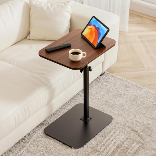 ZEAPTAC C-Shaped Side Table, 360° Swivel Height Adjustable, Lightweight Portable TV Tray Snack End Table for Couch Sofa Bed Small Spaces-Walnut - color: Walnut