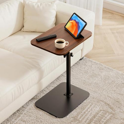 ZEAPTAC C-Shaped Side Table, 360° Swivel Height Adjustable, Lightweight Portable TV Tray Snack End Table for Couch Sofa Bed Small Spaces-Walnut - color: Walnut