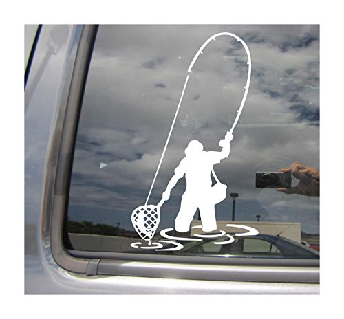 Fly Fishing Fisherman Trout Fish - Cars Trucks Moped Helmet Hard Hat Auto Automotive Craft Laptop Vinyl Decal Store Window Wall Sticker 04049