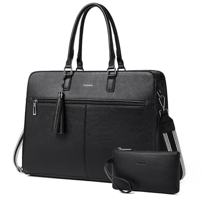 Laptop Bag for Women,Water-Resistant Work Bag Laptop Tote Bag,Briefcase with Satchel Purse - color: Black