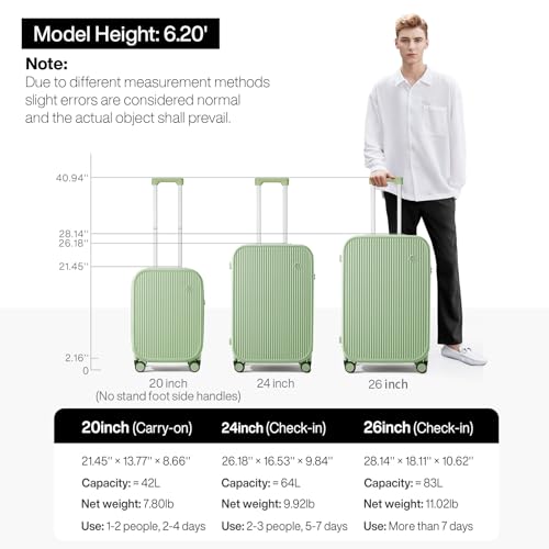 mixi Checked Luggage with Cup Phone Holder Hard Shell Rolling Travel Suitcase with Spinner Wheels,24 Inch Avocado Green - color: Avocado Green, size: 24-inch