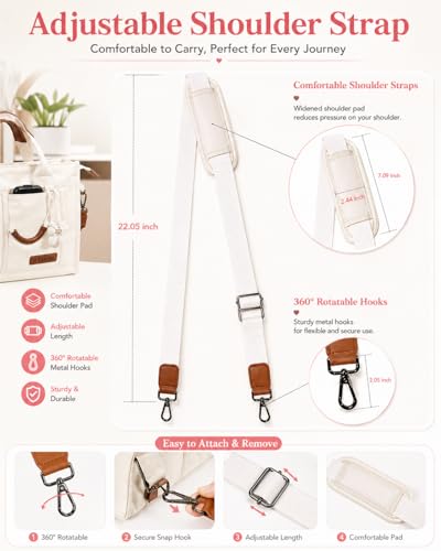 Canvas Tote Bag for Women Lightweight Handbag with Multi Pockets & Adjustable Strap Bible Bag for Daily Use Work - color: Beige