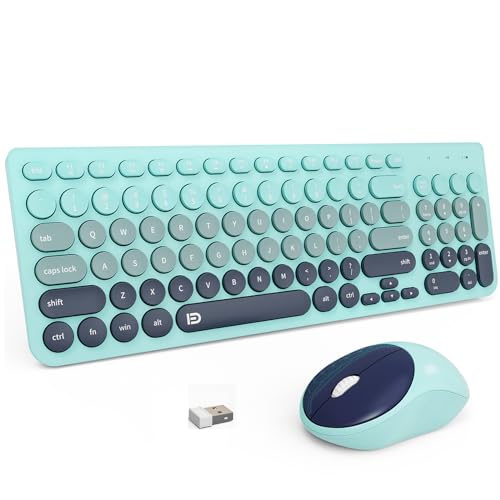 FD Wireless Keyboards and Mouse Combo - 2.4GHz USB Cordless, Cute Wireless Keyboard Round Keys, Quiet and Slim Set for Laptop, Computer, TV and Mac - Indigo Blue Colorful - color: IK6632 Indigo Blue Colorful