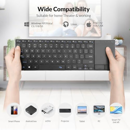 Rii 2.4G Wireless Keyboard,Bluetooth Keyboard(BT 5.1+2.4G),Aluminium Alloy Portable with Touchpad for Computer,PC,Tablet,iPad,Android TV Box,Smart TV,Windows,Mac (Black) | BT 5.1+2.4G,Aluminium Alloy,Easy meadia control,built-in touchpad for HTPC,PC,Table